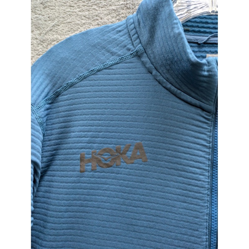 Gorpcore 1/4 Zip Pullover Mens Large Hoka One One Blue Textured Grid Fleece gallery