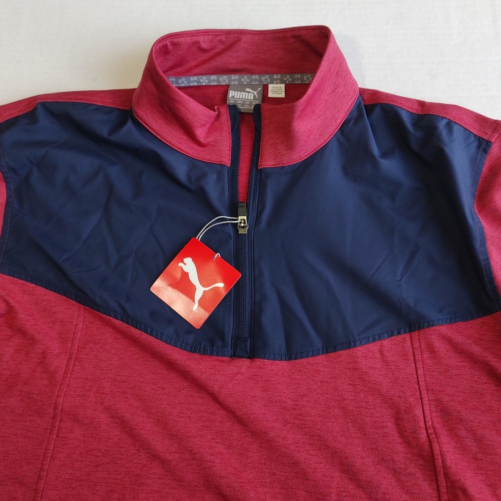 Puma Golf Preston 1/4 Zip Pullover Mens XL Blue Red Rhubarb Heather Athletic New