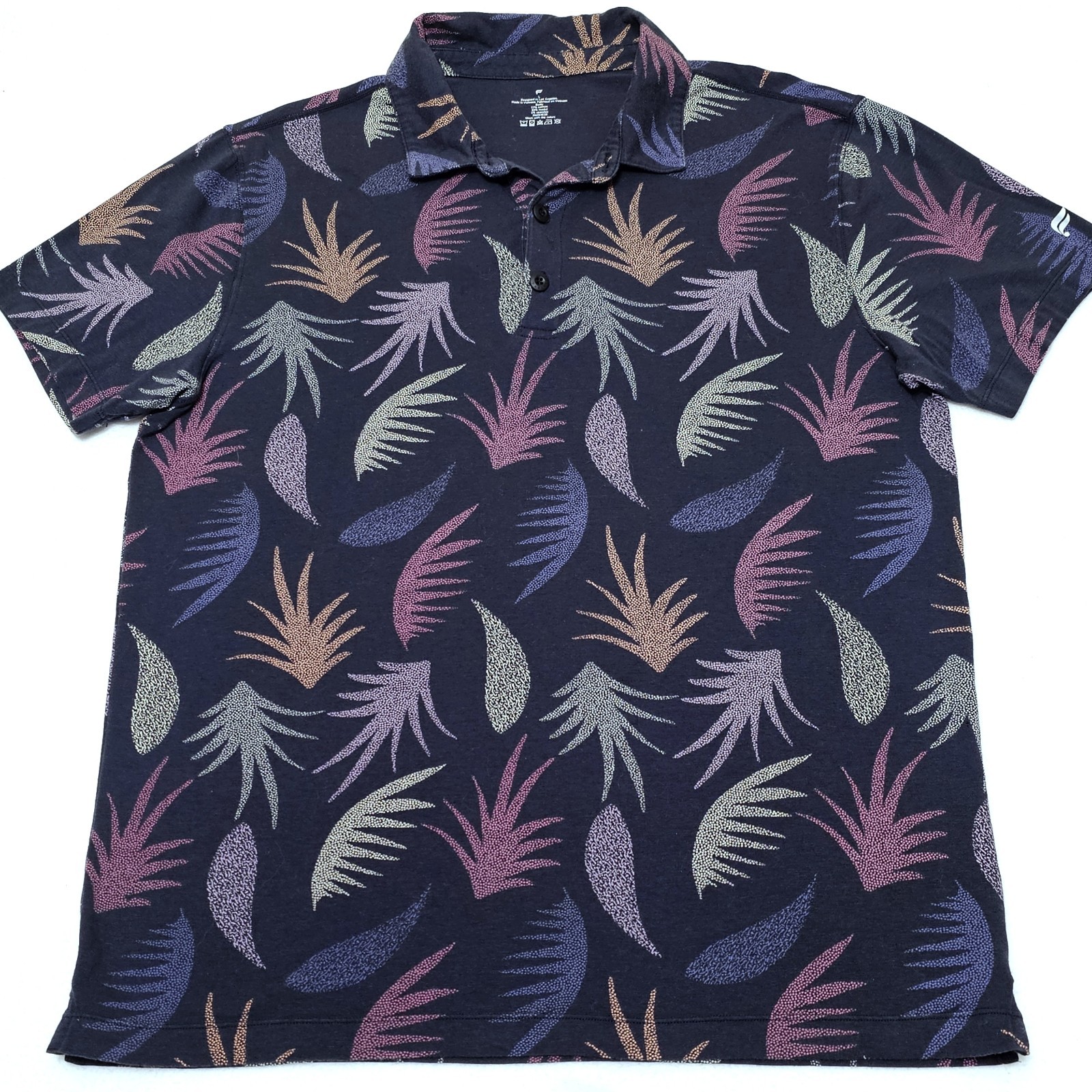 FABLETICS 24-7 Floral Leaf Pattern Navy Short Sleeve Polo Shirt - Men's LARGE L gallery
