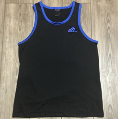 adidas Men’s M Regular Breathable Mesh Polyester Black/Blue Logo Tank Top