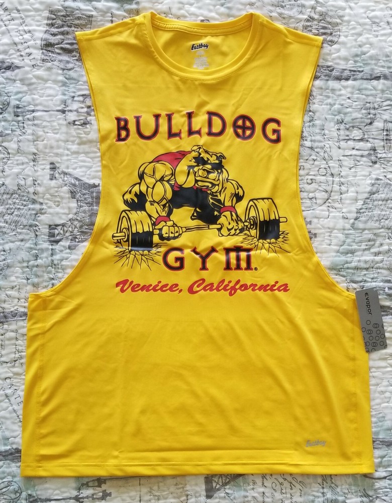Bulldog Gym Sleeveless Open Side Workout Bodybuilding Venice Beach Gold Shirt