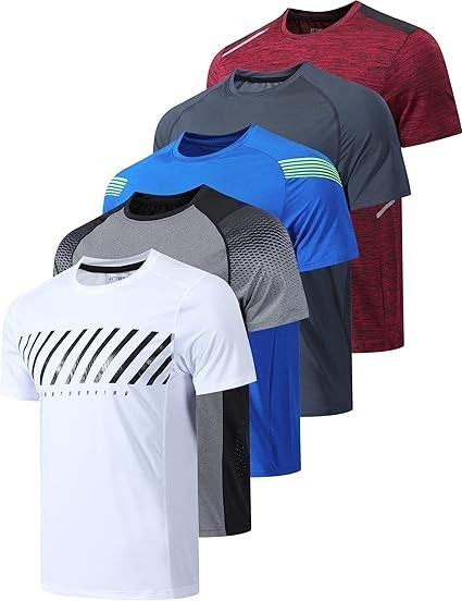 5 Pack Men’s Active Quick Dry Crew Neck T Shirts | Athletic Running Gym Workout gallery
