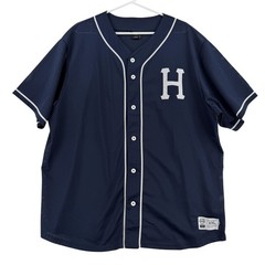 HUF Baseball Jersey Mens 2XL Blue Short Sleeve Mesh Button H Logo Top Shirt