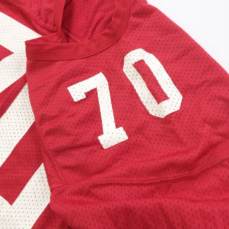 Rare VTG RUSSELL ATHLETIC #70 Mesh Football Practice Jersey 80s 90s USA Red SZ L gallery