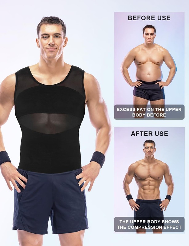 Men's Slimming Shirt Mesh Compression Shirt 4-Way Stretch Body Shaper for Che... gallery