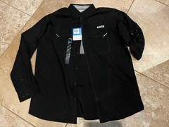 NWT Columbia Black Low Drag Offshore Omni Shade Long Sleeve Button Down Top Lg