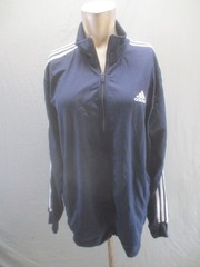 Adidas Size L Mens Blue 1/2 Zip Neck Long Sleeve Logo Activewear Pull Over 242