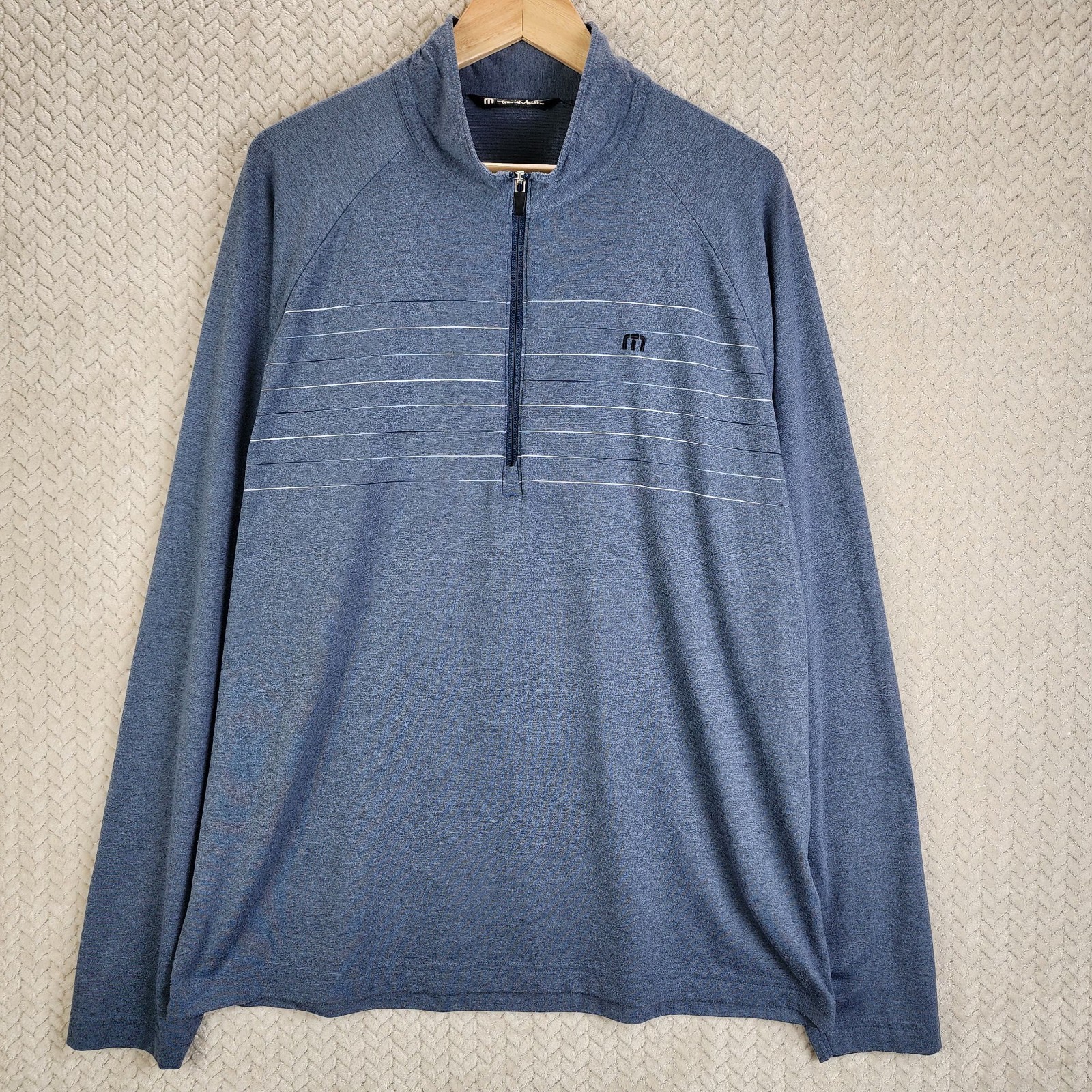 Travis Mathew Cloud 1/4 Zip Pullover Men's XL Blue Gray Stripe Golf Performance gallery