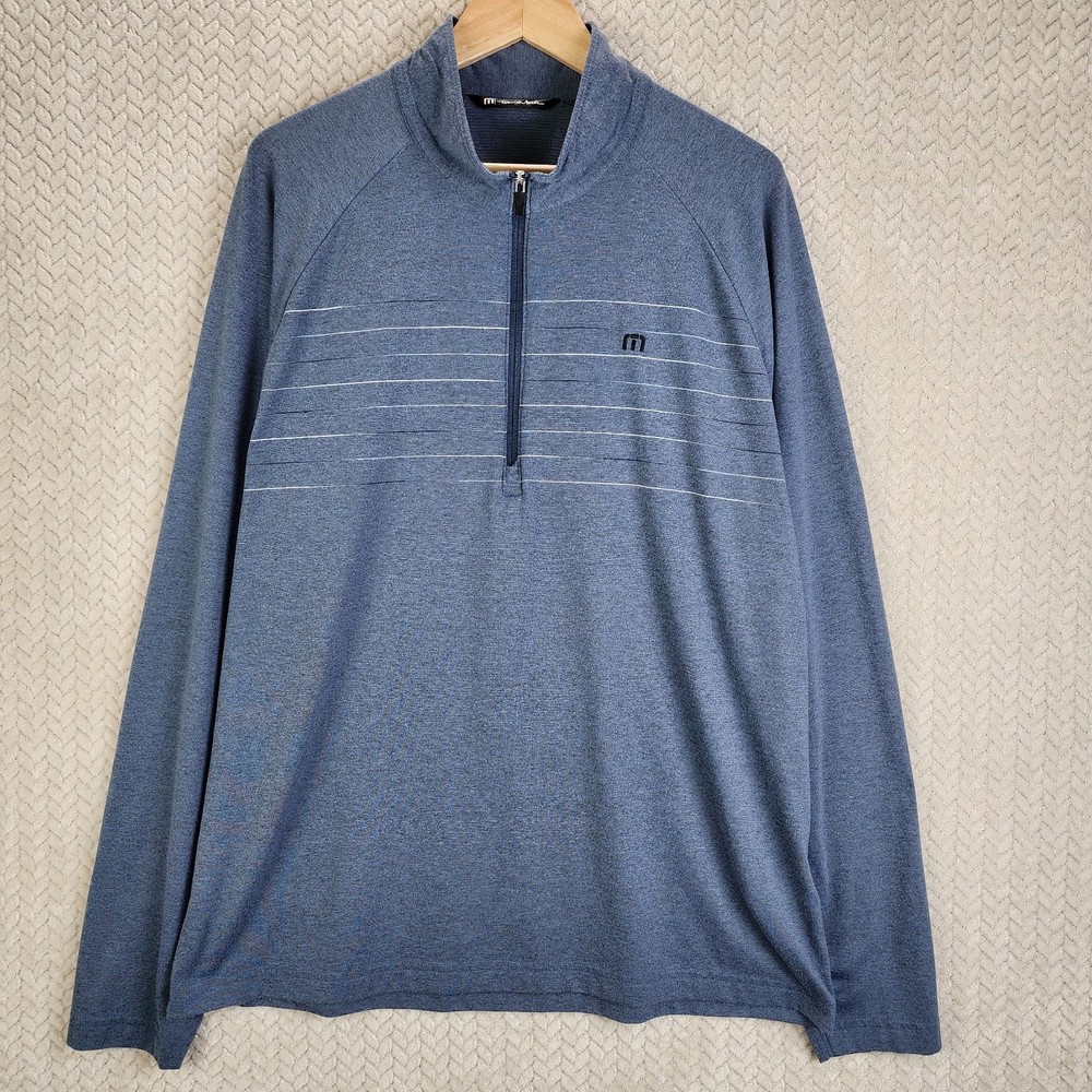 Travis Mathew Cloud 1/4 Zip Pullover Men's XL Blue Gray Stripe Golf Performance