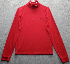 Polo Ralph Lauren 1/4 Zip Pullover Men Small Red Pima Cotton Mock Neck Pony Logo