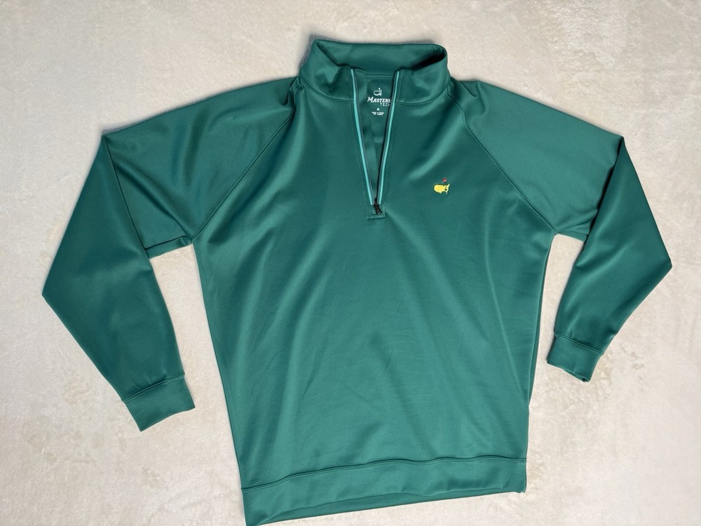 Masters Tech Men's M Green 1/4 Zip Mock Neck Logo Long Sleeve Pullover