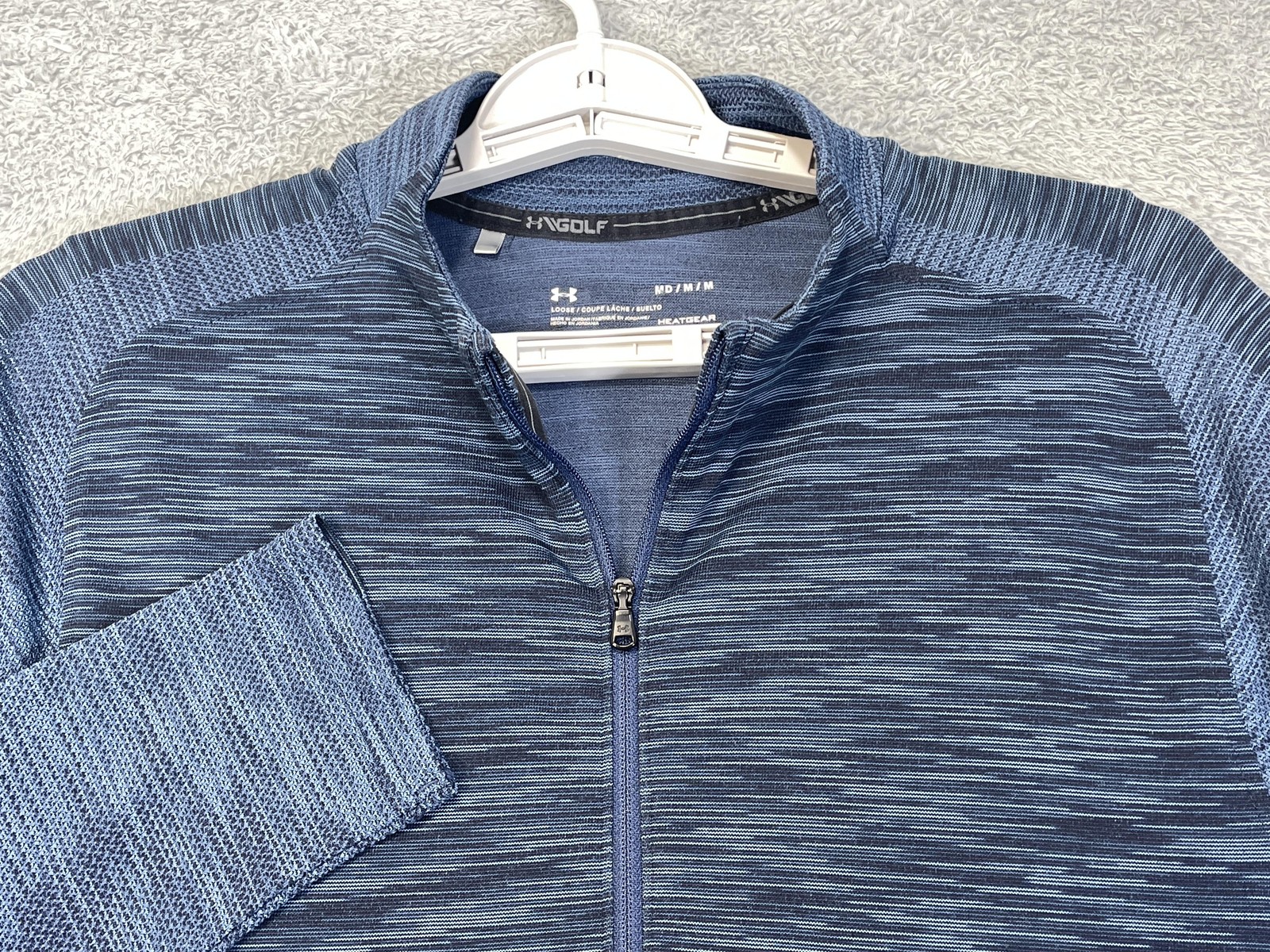 Under Armour Golf Pullover Mens Medium Blue HeatGear 1/4 Zip Long Sleeve Striped gallery