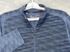 Under Armour Golf Pullover Mens Medium Blue HeatGear 1/4 Zip Long Sleeve Striped