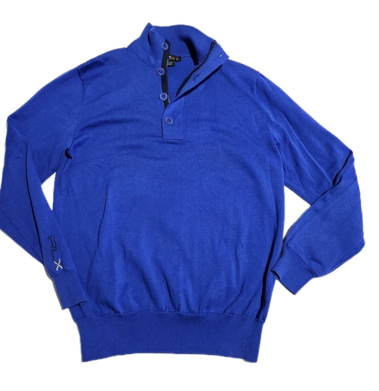 RLX Ralph Lauren Pullover Jacket Mens L Royal Blue 1/4 Zip Button Golf Stretch gallery