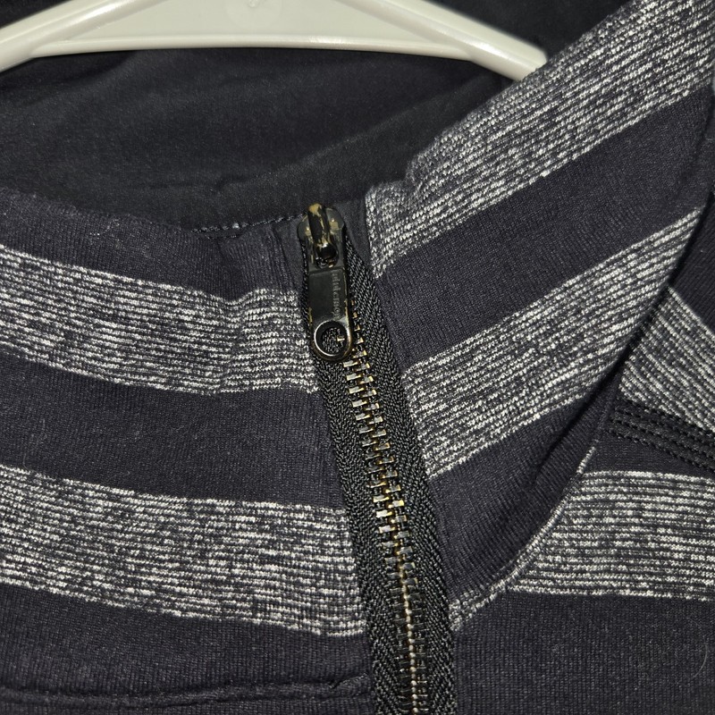 Lululemon Men's Medium? Asymmetrical Black And Gray Striped 1/4 Zip Longsleeve gallery