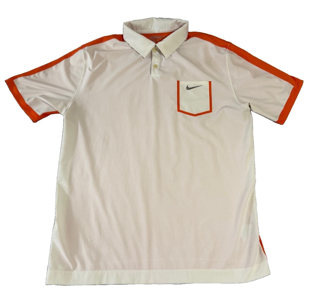 Nike Golf Mens Collared White & Orange Short Sleeve Activewear Polo Shirt XL