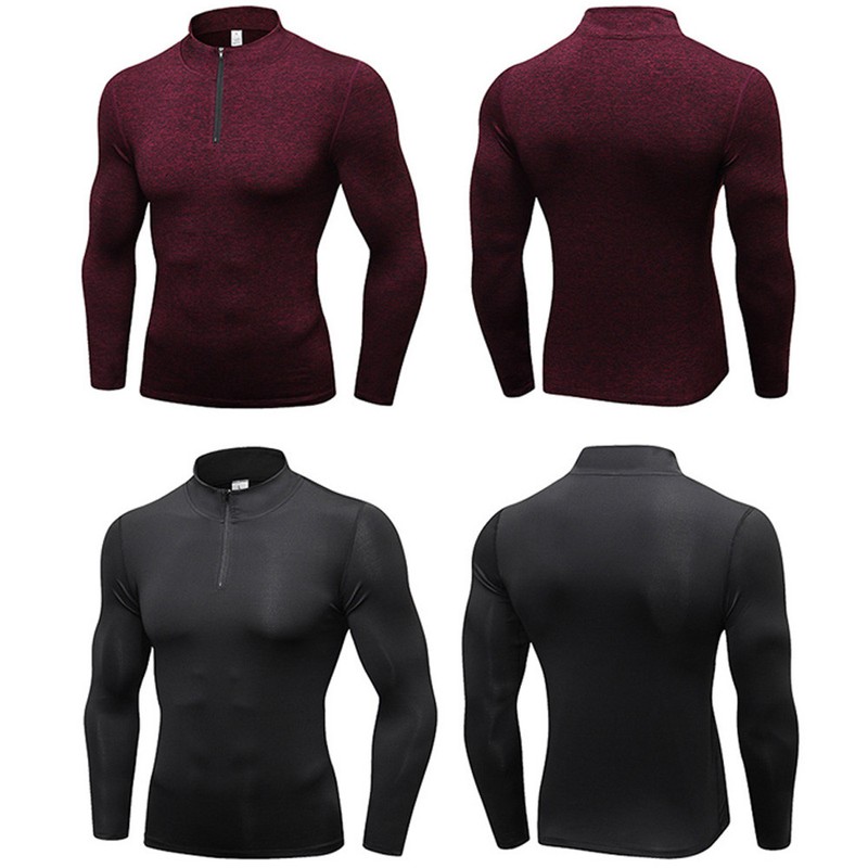 Men Long Sleeve Stand Collar Velvet Sports Tops Fitness Stretch Sweatshirt YL048 gallery