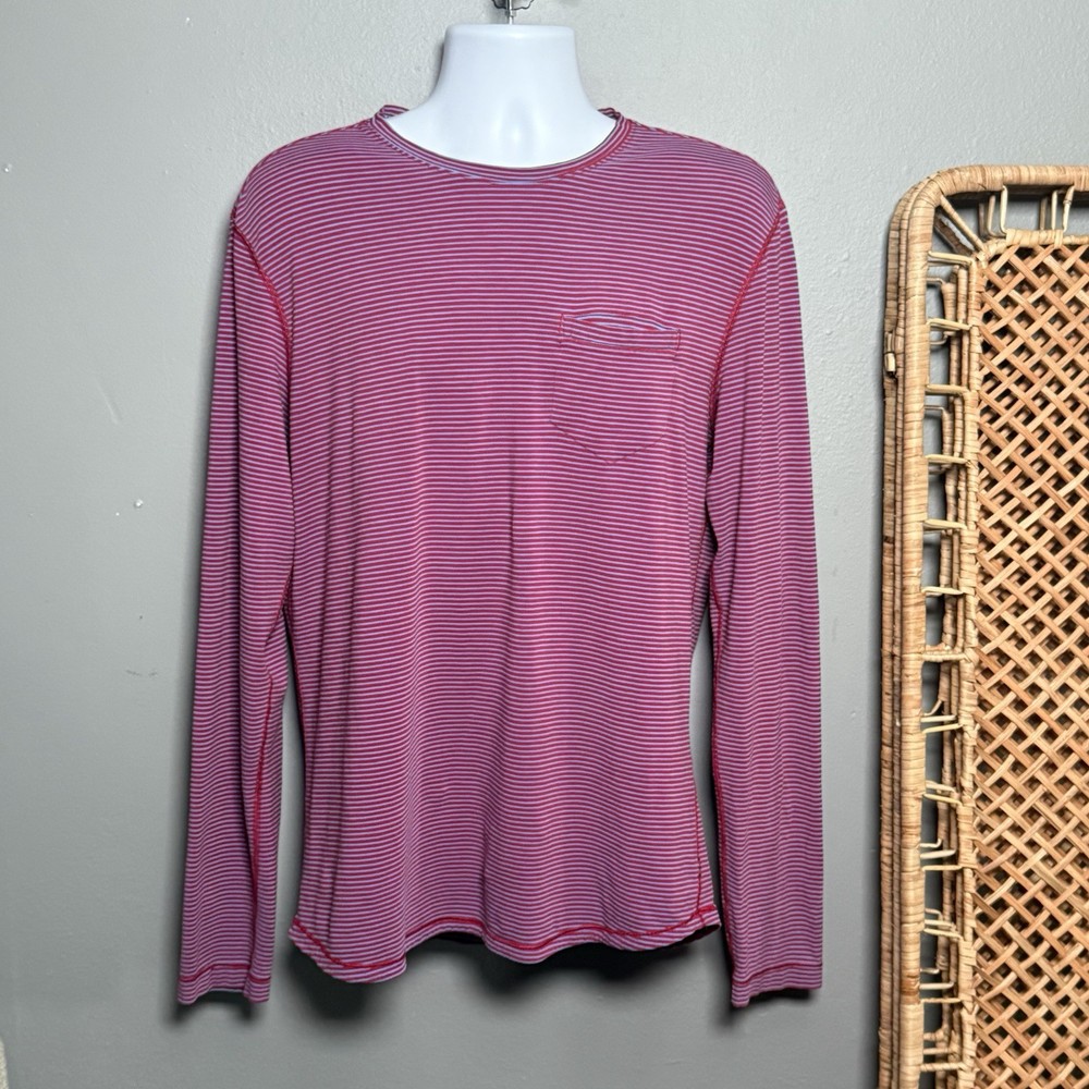 Lululemon Men’s Sz XL 5 Year Basic Long Sleeve Shirt Pocket Red Blue Stripe