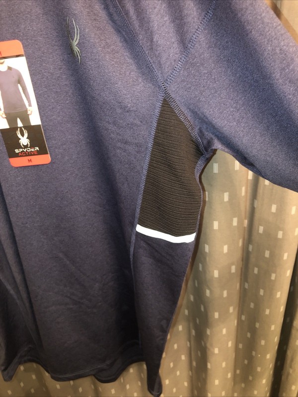 Spyder Active Mens LS Performance Shirt Navy Blue/Black Reflective. NWT Size MD gallery