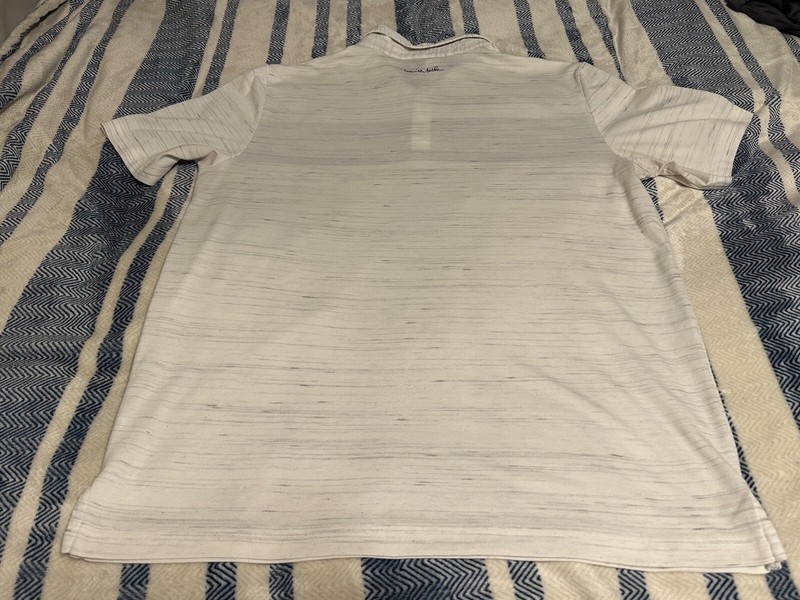TRAVIS MATHEW Mens White/Gray Golf Polo Pima Cotton Blend Large L gallery