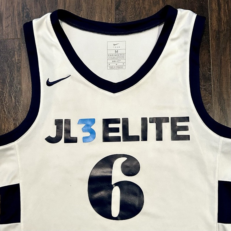 Nike EYBL AAU Basketball Jersey JL3 Elite White Navy Mens Size Medium gallery