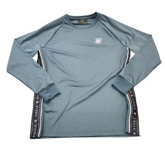 SikSilk Shirt Mens Large Blue Long Sleeve Raglan Athletic Logo Training Tee