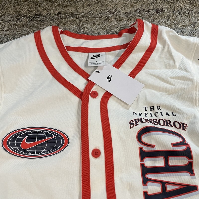 Nike Baseball Jersey Flames Championship Graphic Mens Small DV9642 SS White $85 gallery