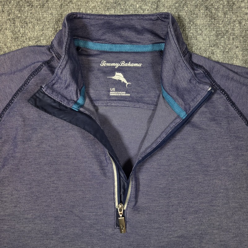 Tommy Bahama Pullover Mens Large Blue 1/4 Zip Lightweight Stretch Shirt gallery