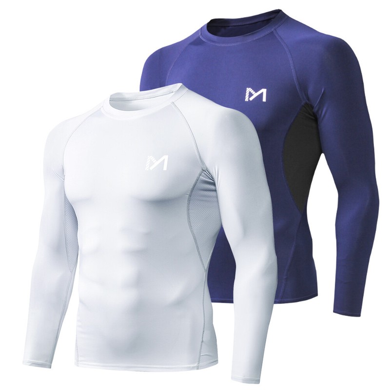 2PCS Mens Compression Shirt Base Layer Long Shirt Top Training Workout Gym Shirt gallery