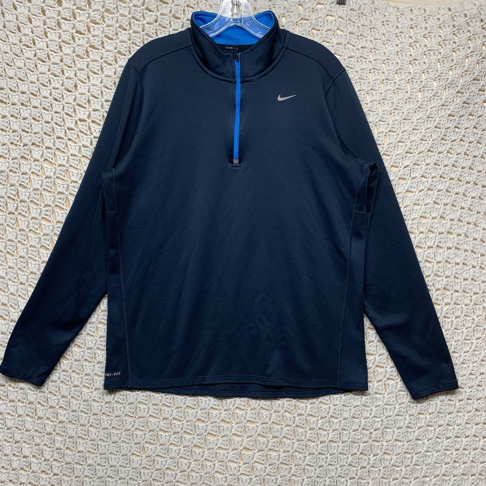 Nike Pullover Shirt Mens Sz L Navy Blue Element Running Training 1/4 Zip 547793 gallery