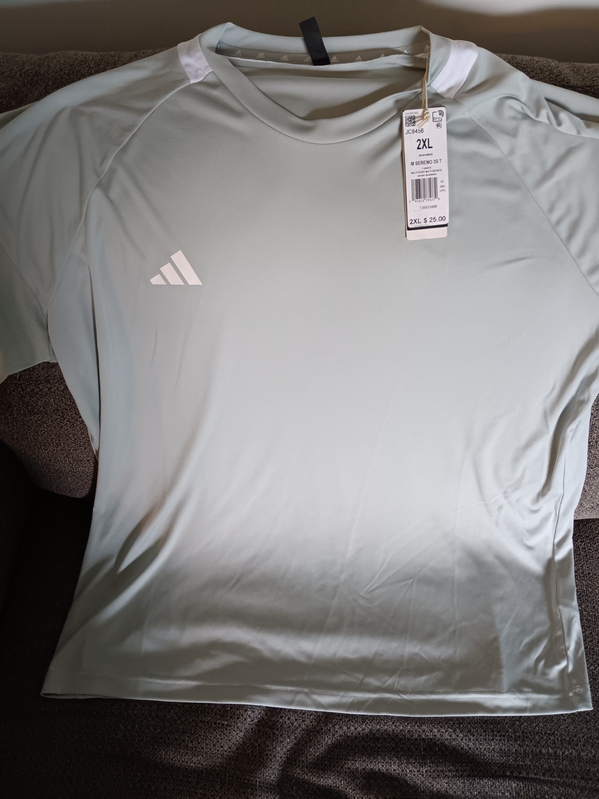 NWT ADIDAS SERENO 3S T-SHIRT MEN'S SOCCER SPORTSWEAR TRAINING 2XL SILVER/WHITE,, gallery