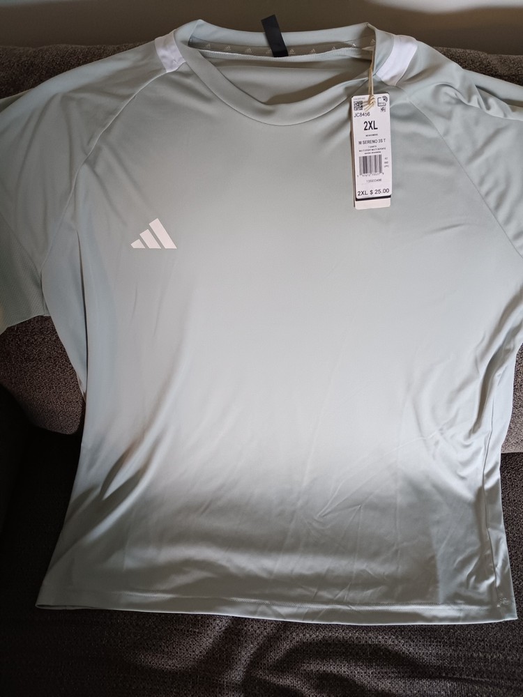 NWT ADIDAS SERENO 3S T-SHIRT MEN'S SOCCER SPORTSWEAR TRAINING 2XL SILVER/WHITE,,