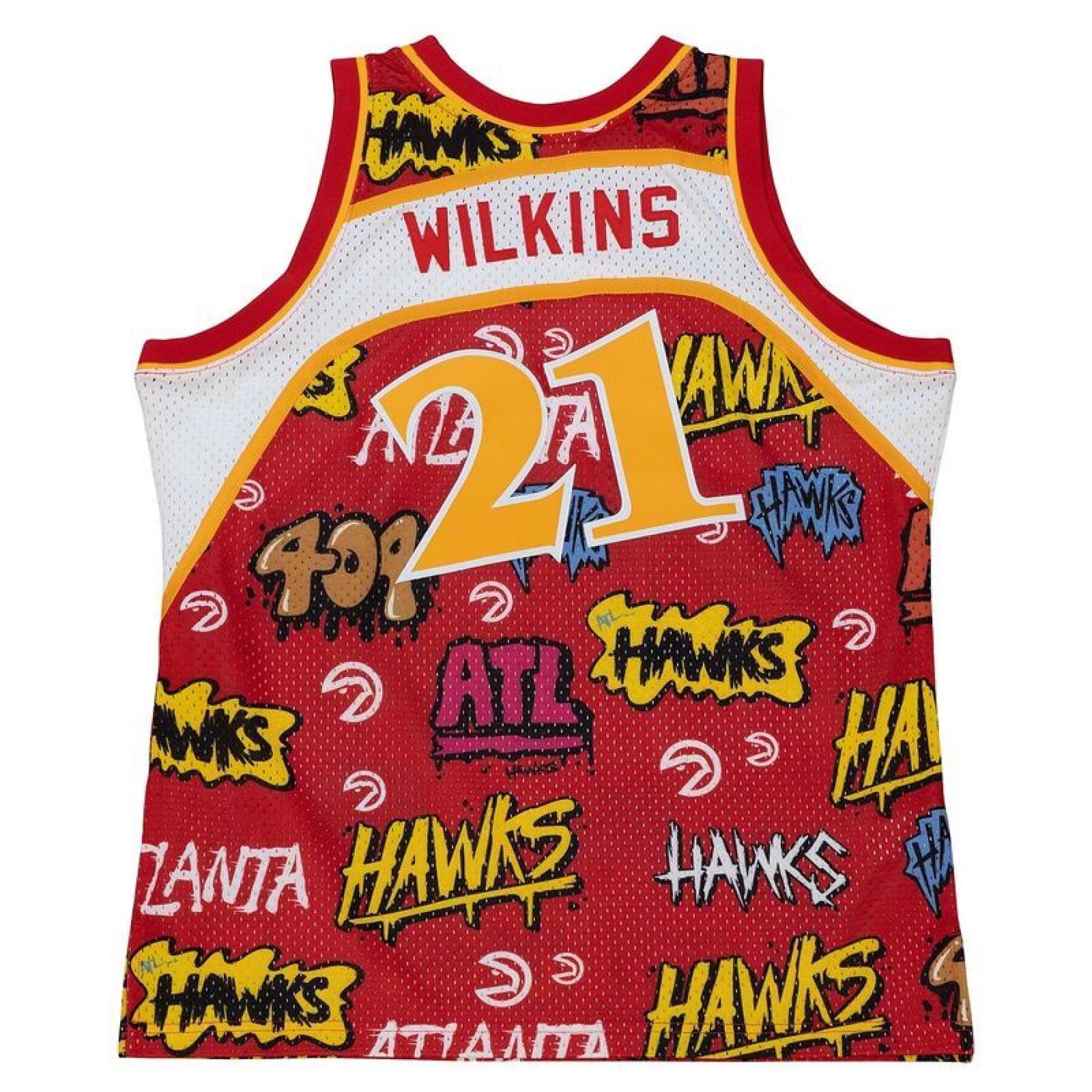 MENS MITCHELL & NESS SLAP STICKER SWINGMAN JERSEY HAWKS 1986 DOMINIQUE WILKINS gallery