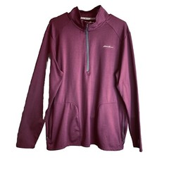 Eddie Bauer Men’s Maroon 1/4 Zip Free Dry Shirt Sz L 23×28 In Motion Zip Pockets