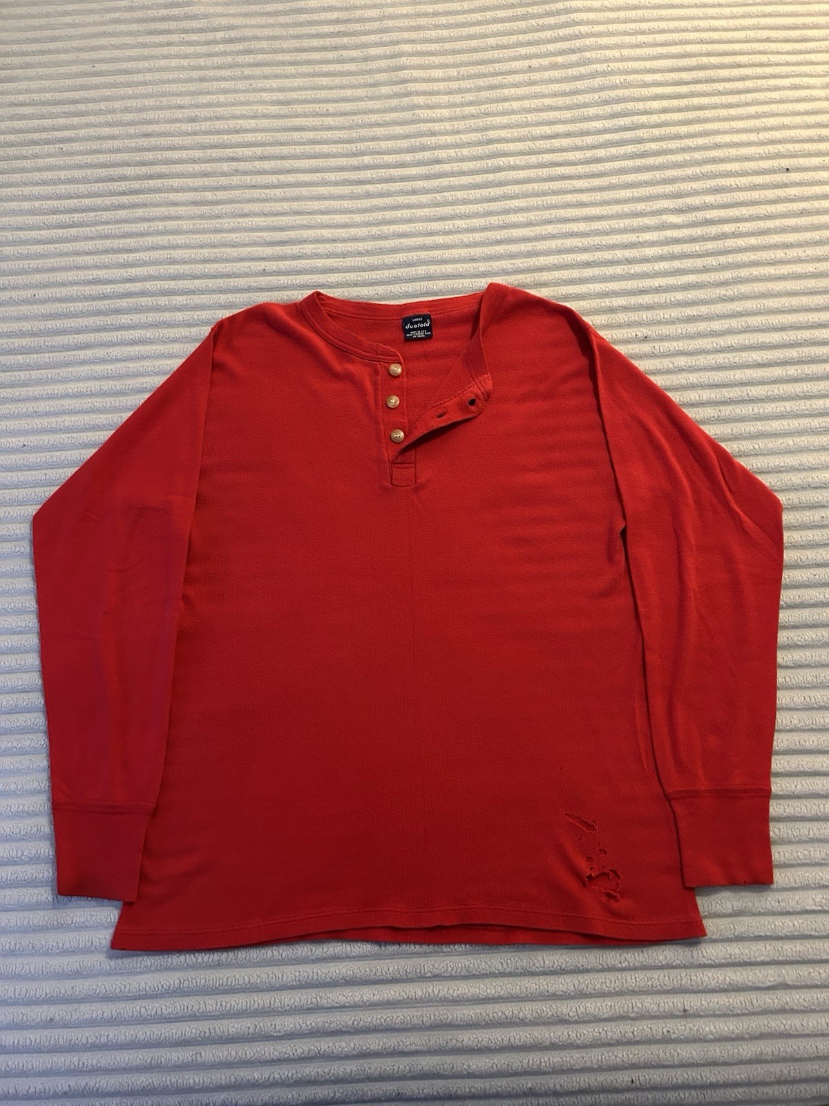 Distressed Duofold Men's Red Long Sleeve Thermal Base Layer Henley Shirt 70s/80s gallery