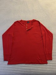 Distressed Duofold Men’s Red Long Sleeve Thermal Base Layer Henley Shirt 70s/80s