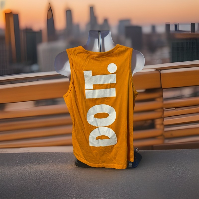 Nike Tank Top Just Do It Adult Large Orange White Spell Out Double Sided Running gallery