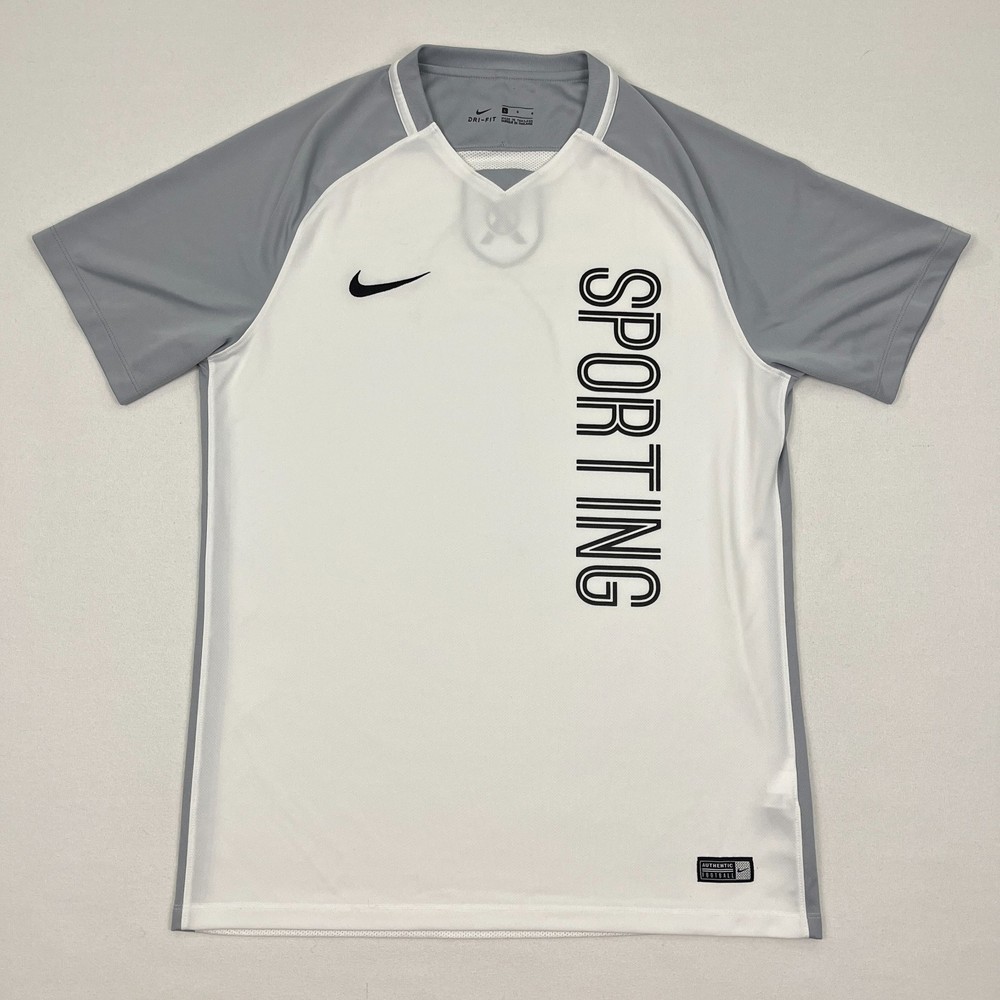 Nike Shirt Mens L White Gray Sporting Soccer Trophy III Jersey Training V-Neck