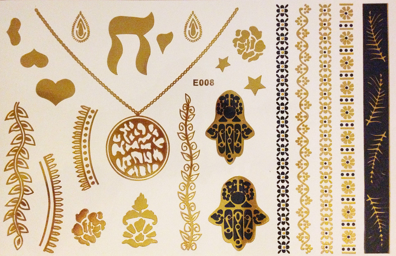 10 Sheets Flash Once Temporary Sticky Tattoo Gold 25teile Hand of Fatima Wow E8 gallery