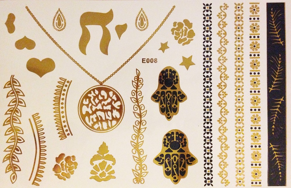 10 Sheets Flash Once Temporary Sticky Tattoo Gold 25teile Hand of Fatima Wow E8