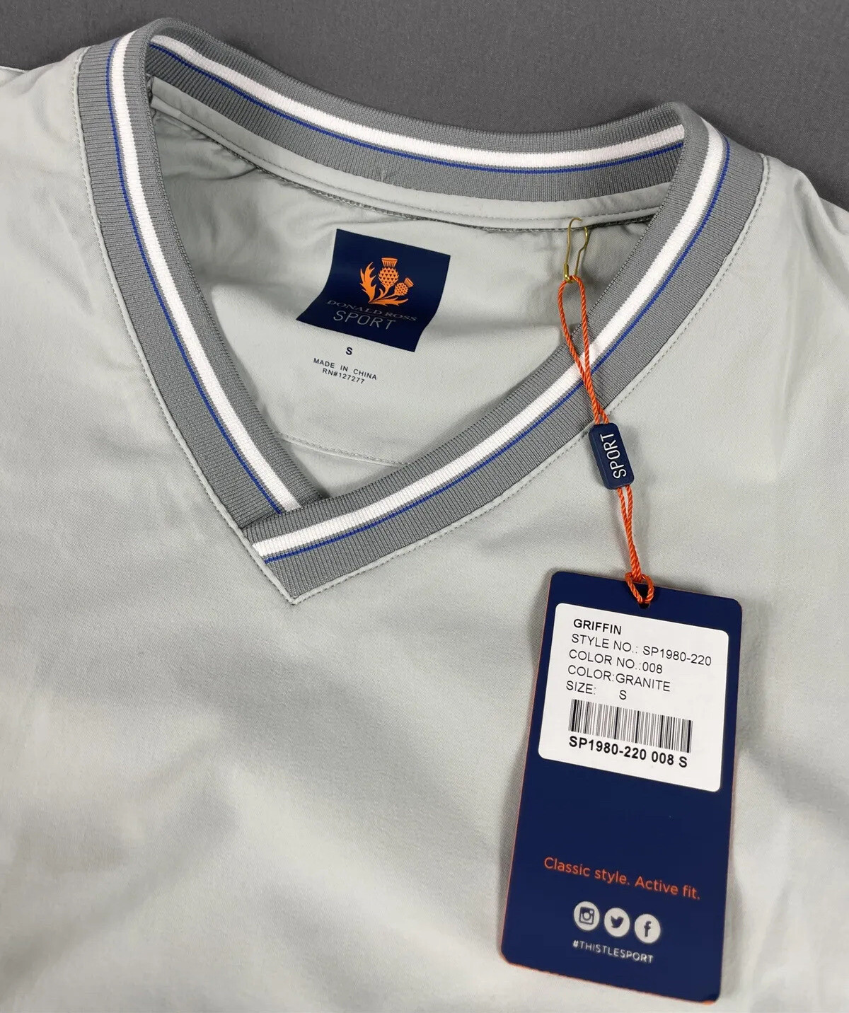 Donald Ross Golf Pullover Sleeve Logo Wind Shirt Small Gray NWT MSRP $155 gallery