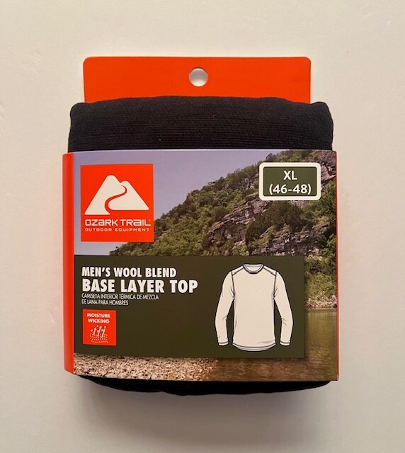 Ozark Trail Men’s Wool Blend Base Layer Top Size XL (46-48) Black