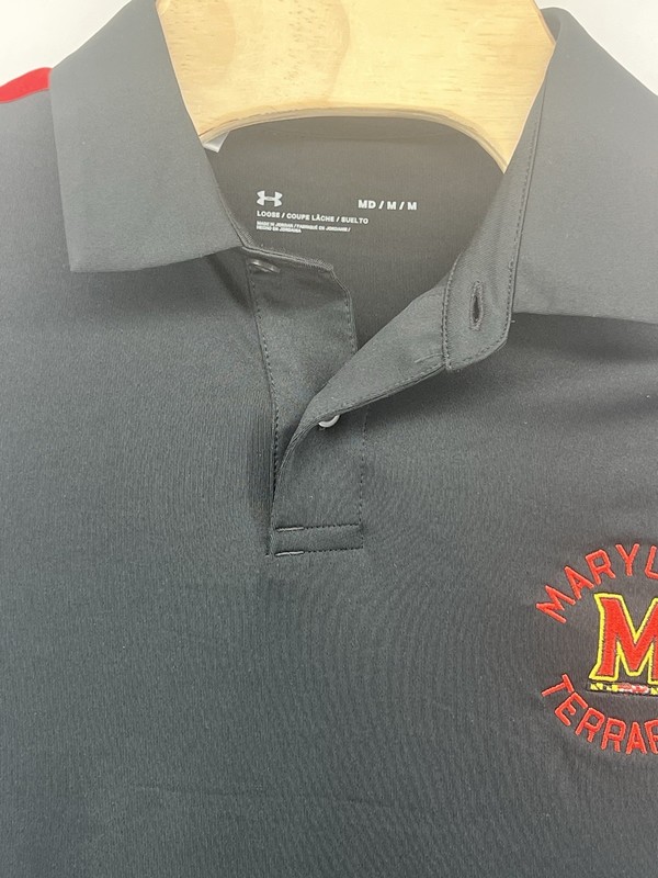 Under Armour Univ Of Maryland Polo Shirt Mens Medium Black Red Short Sleeved gallery