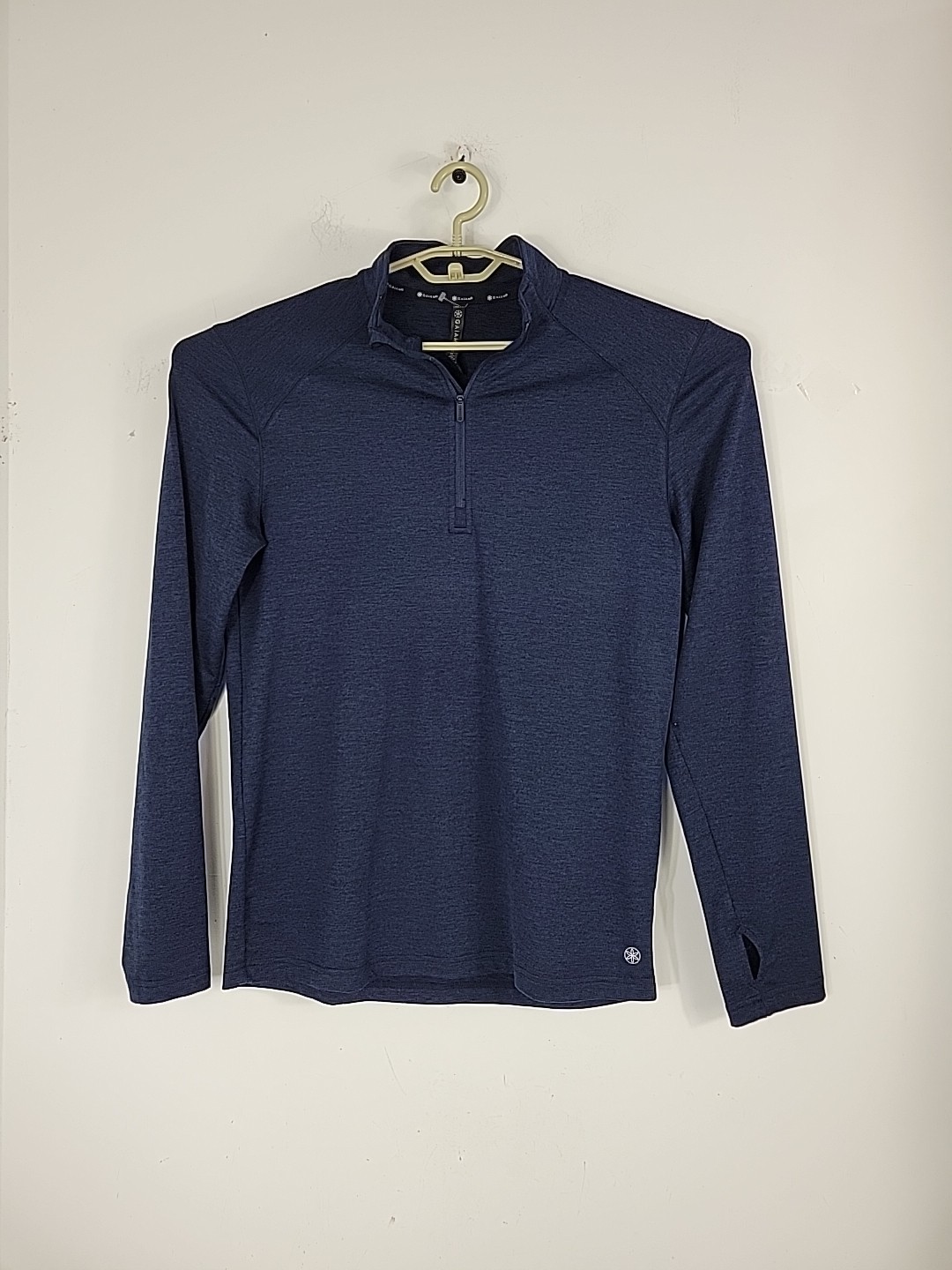 Gaiam 1/4 Zip Pullover Mens Sz M Heather Blue LS Yoga Fitness Stretch Golf EUC gallery