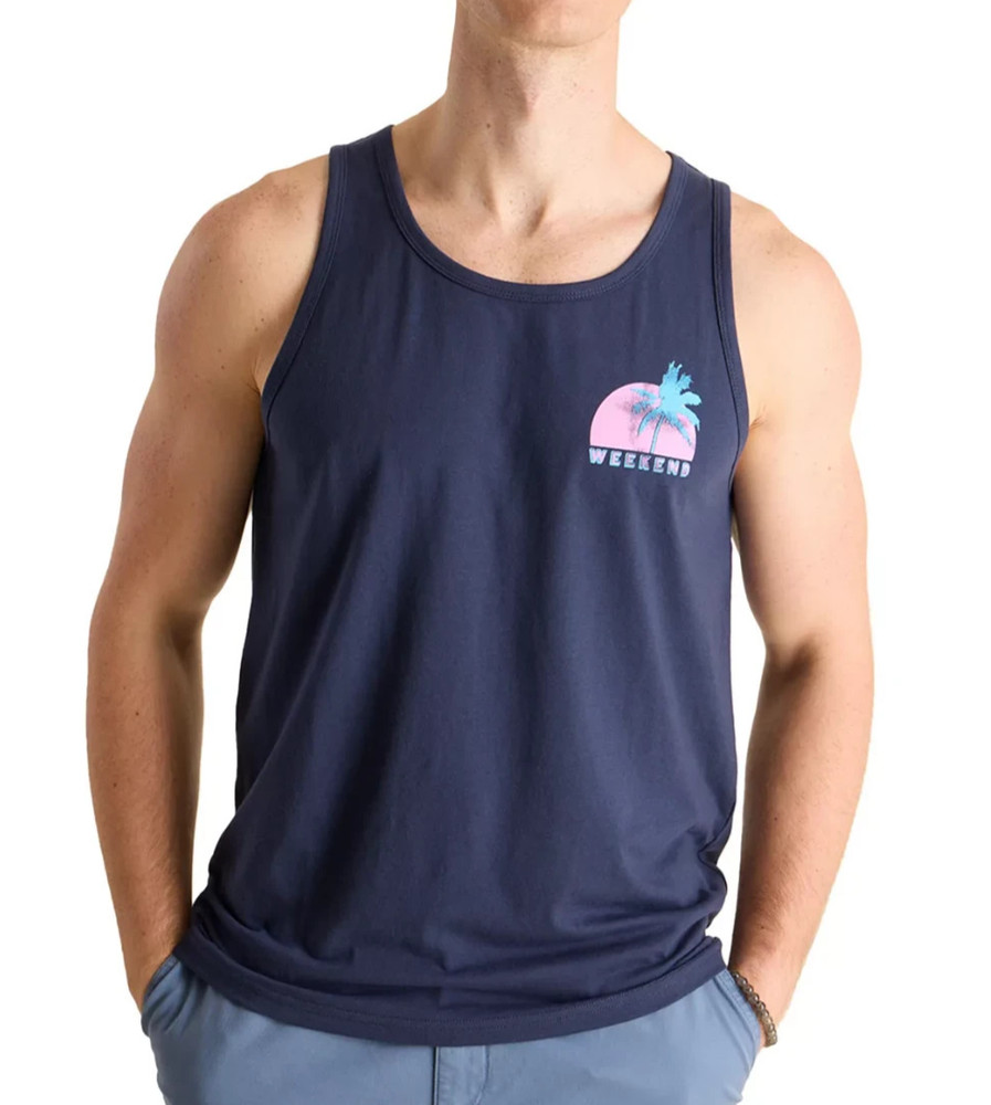 Chubbies Men's Size M Navy Blue Tank Top The Palm Wave & Sunset