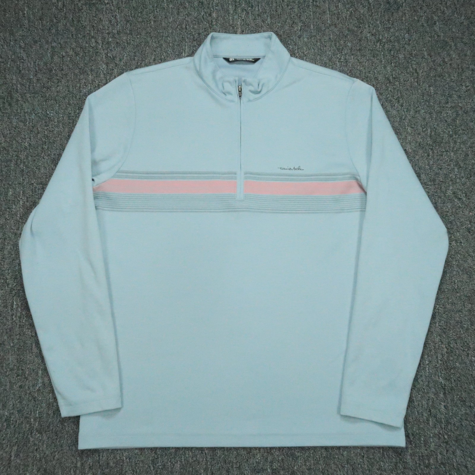 Travis Mathew Pullover Mens Large Blue Chest Stripe Quarter Zip Performance gallery