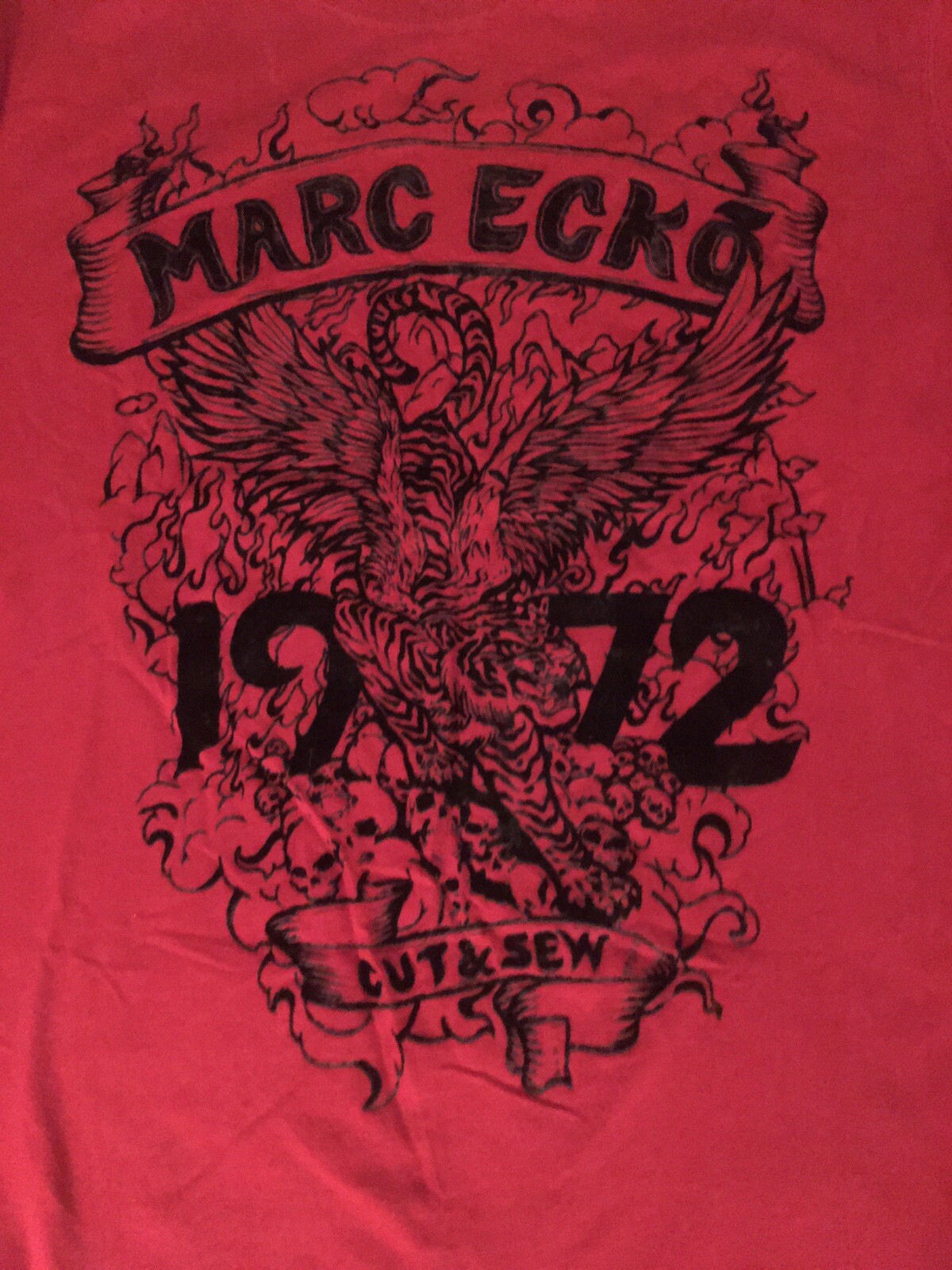 Marc Echo Red T-Shirt With Black Felt Embossed Artwork and Logo. Size XXL. Nice. gallery