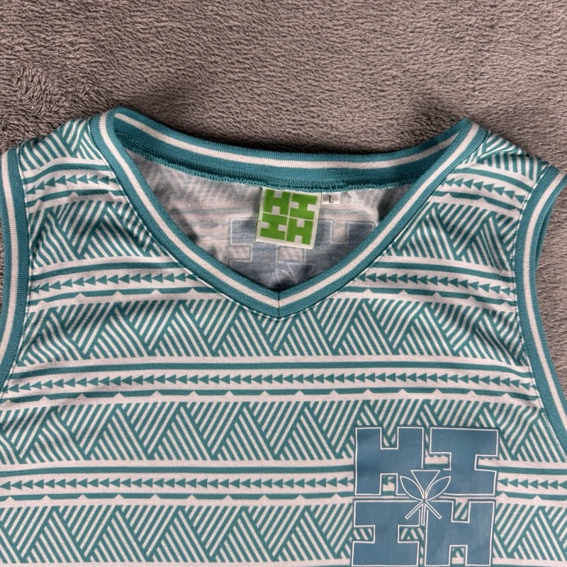 Hawaii's Finest Teal & White Tribal Men’s Large Tank Top Shirt Limited Sold Out gallery