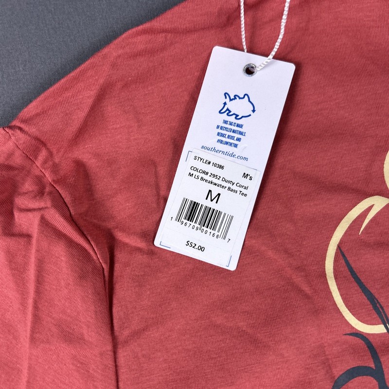 Southern Tide Tee T-Shirt LS Breakwater Bass Print Medium Coral NWT MSRP $52 gallery