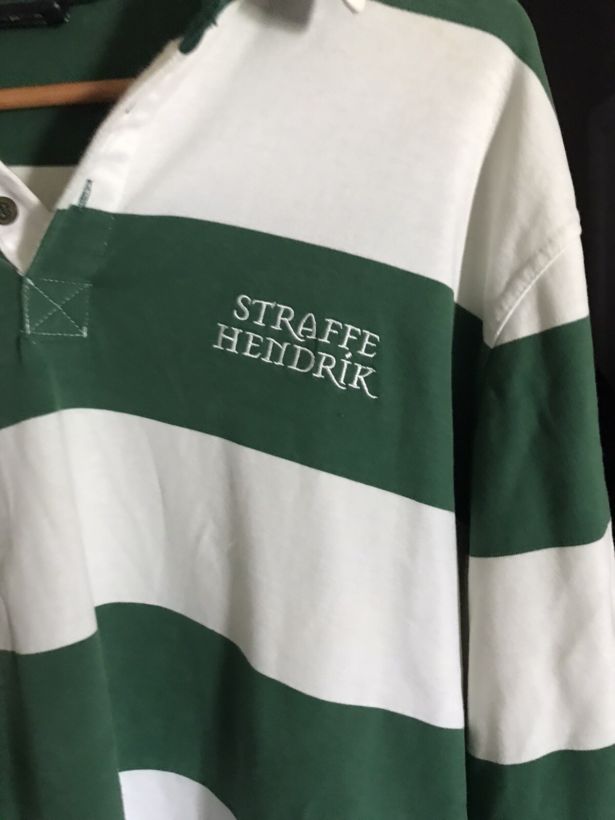 STRAFFE HENDRIK MENS RUGBY LONG SLEEVE SHIRT GREEN WHITE STRIPED XXL LOOK!!! gallery